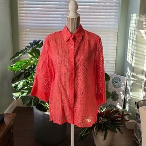 Alfred Dunner Floral Lace Blouse in Hibiscus Pink